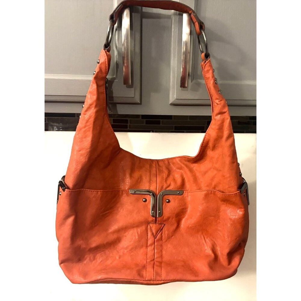 Bueno Large Hobo Style Handbag Rusty Orange /Studded Straps  17.5 x 10"   # 3320
